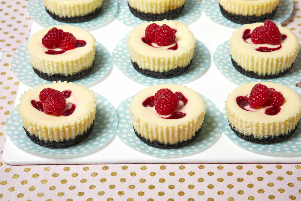 Mini White Chocolate-Raspberry Cheesecakes