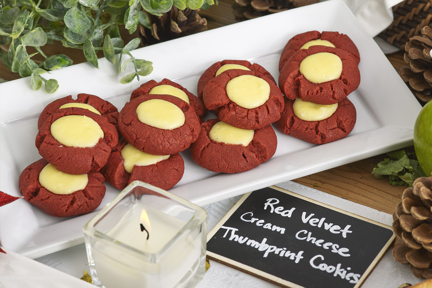 Red Velvet-Cream Cheese Thumbprint Cookies