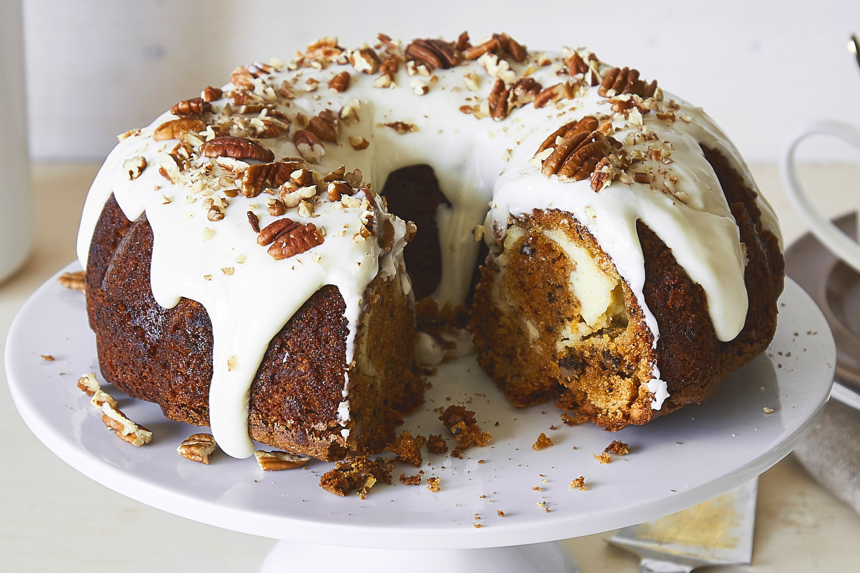 Carrot-Pecan Cheesecake-Swirl Cake