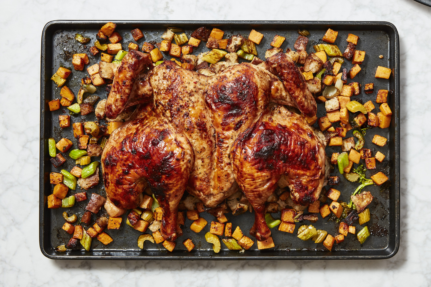 Spatchcocked Roast Chicken with Dressing
