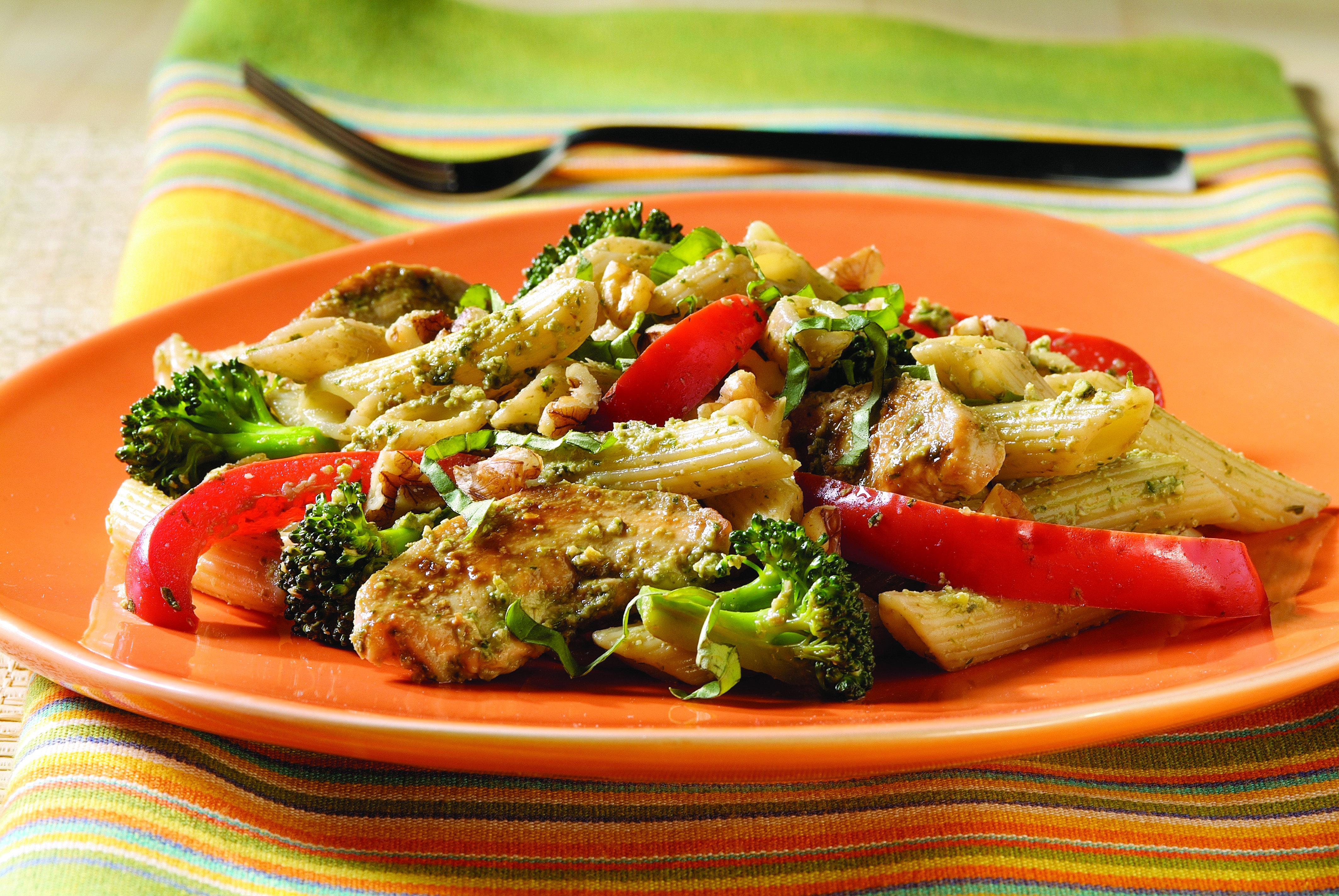 Penne with Chicken and Vegetables in Basil Sauce